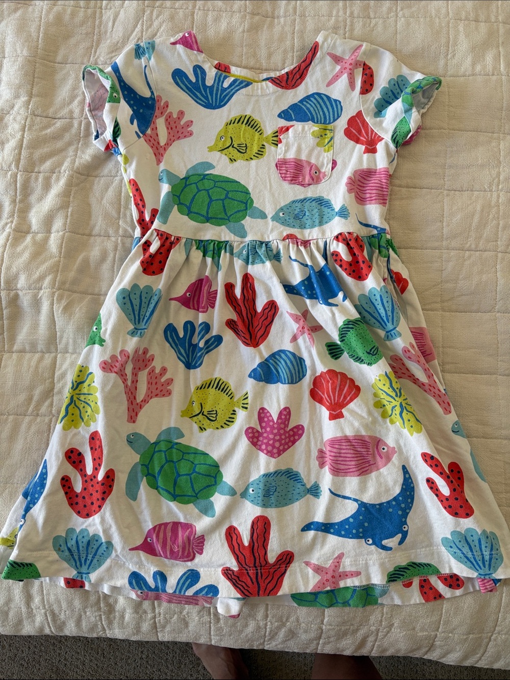 Mini Boden White Dress with Multicolor Sea Creatures